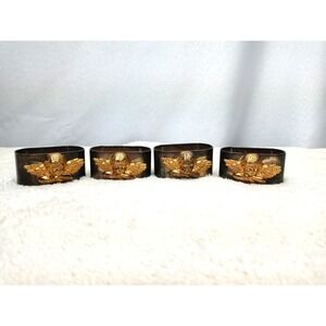 Set of 4 Vintage Angel Napkin Rings Gold Cherub Silver Plate Gothic Holiday Deco